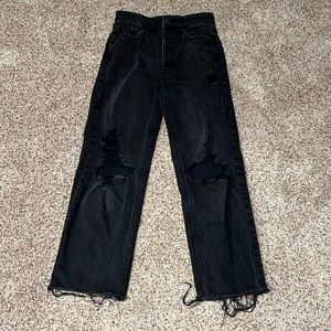 High Rise Black Ripped Jean